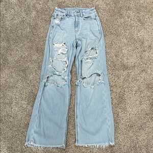 American Eagle Outfitters Light Blue Ripped Wide Leg Jeans
